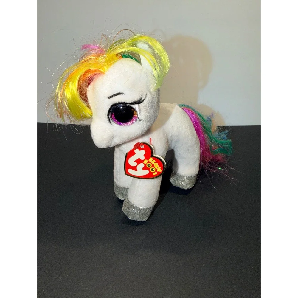 Ty Beanie Boos Starr Unicorn White Rainbow Hair Glitter Eyes Plush 6